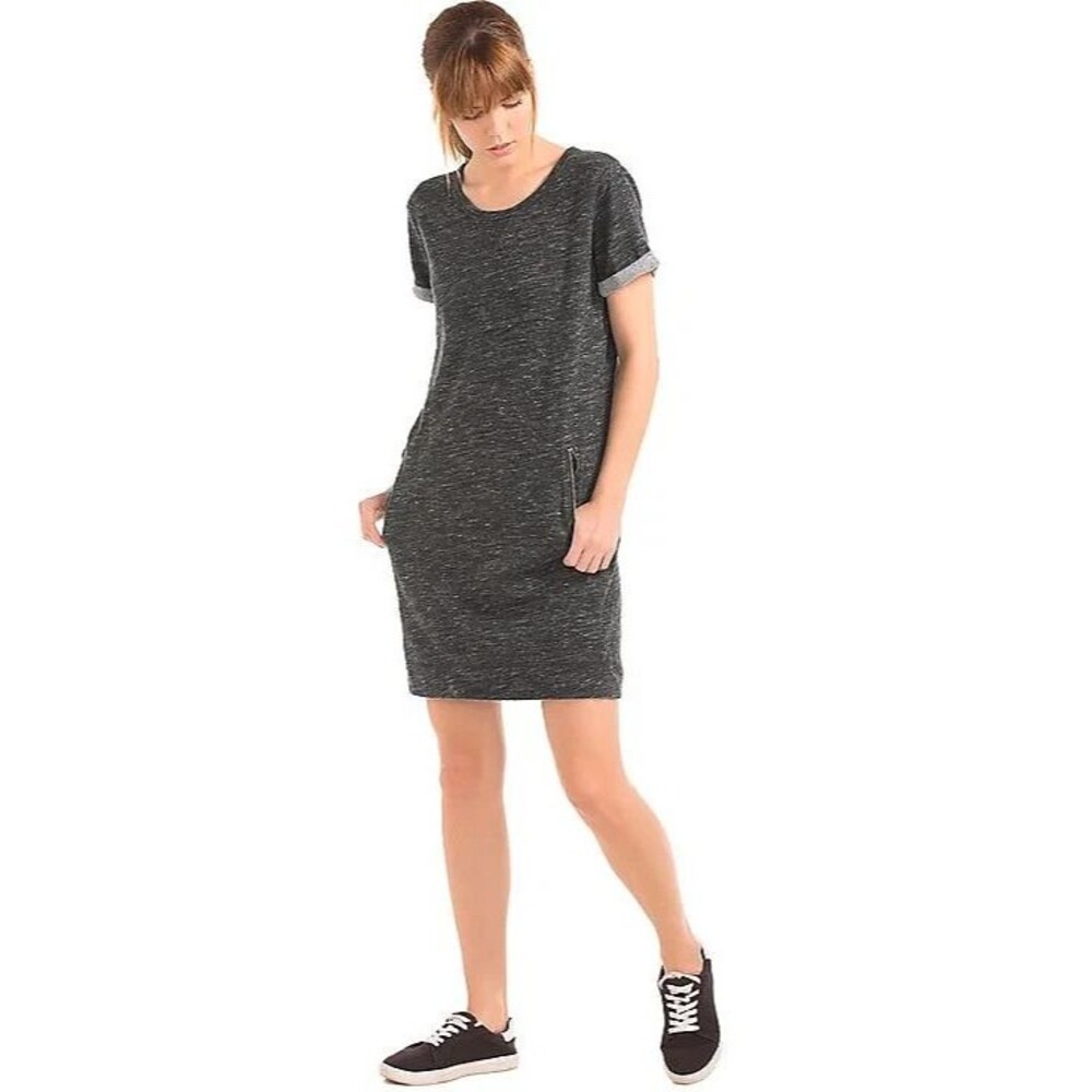 Gap French Terry Cuffed Short Sleeve Mini T-Shirt Dress Marled Gray XS